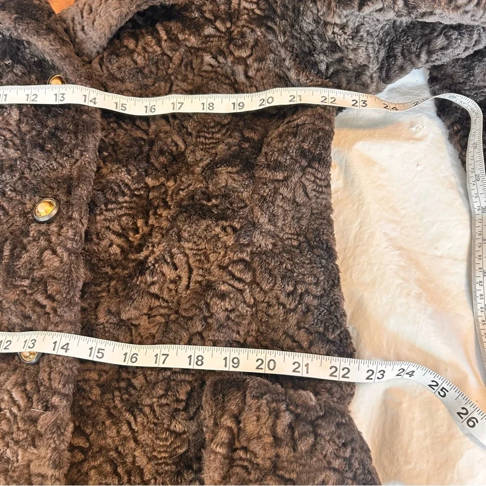 Vintage 60s Faux Fur Coat Brown Size L USA Mad Men - Picture 10 of 13